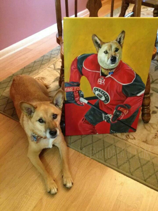 Illustration for article titled Minnesota Wild Fans Get Custom Portrait Of Their Dog As A Hockey Player